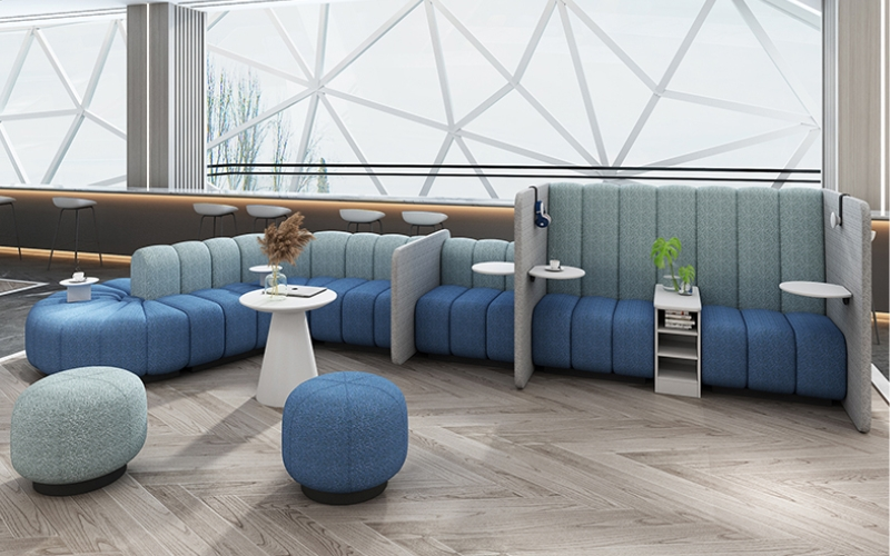 Modular fabric sectional sofa in a modern office