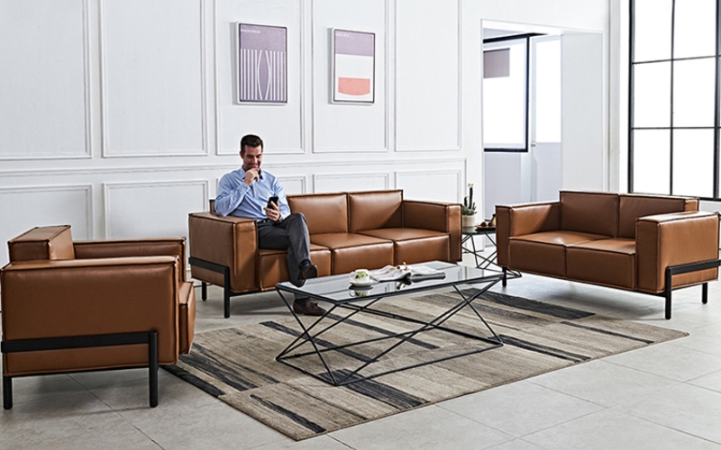 Contemporary Leather Office Sofa, Long-lasting modern sofa design