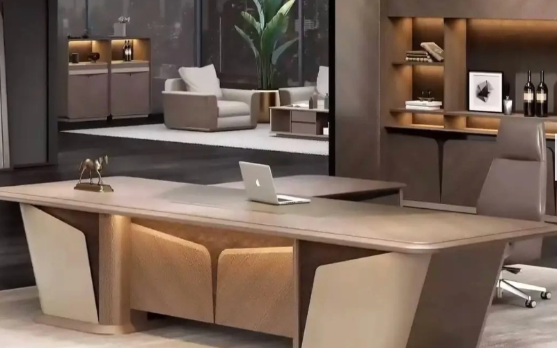 Cognac Executive Desk with Storage